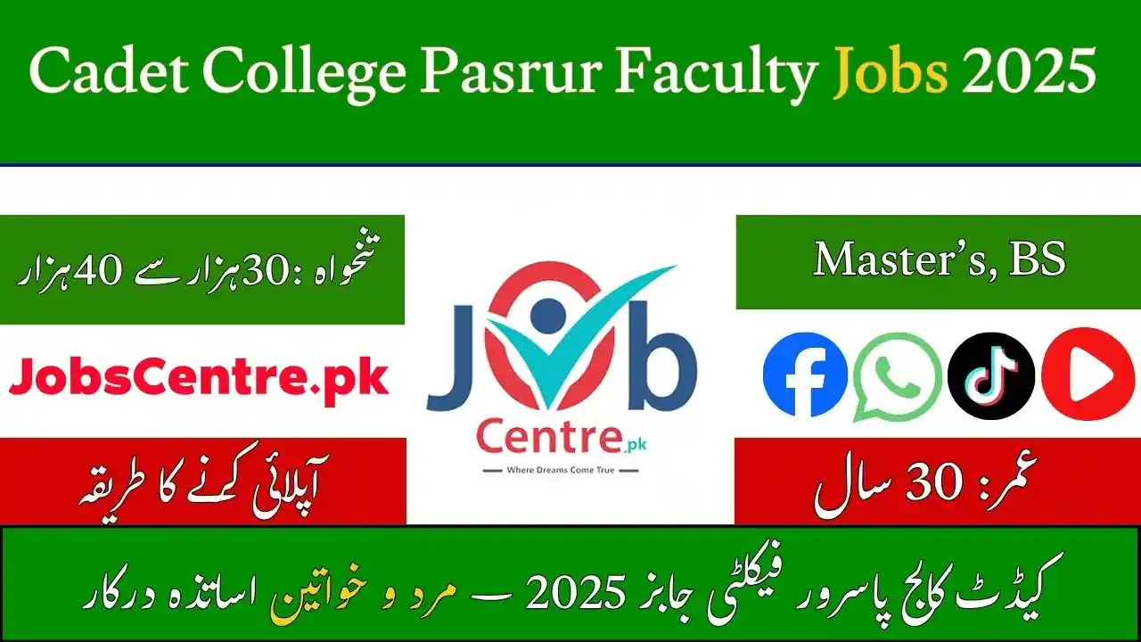 Cadet College Pasrur Faculty Jobs 2025