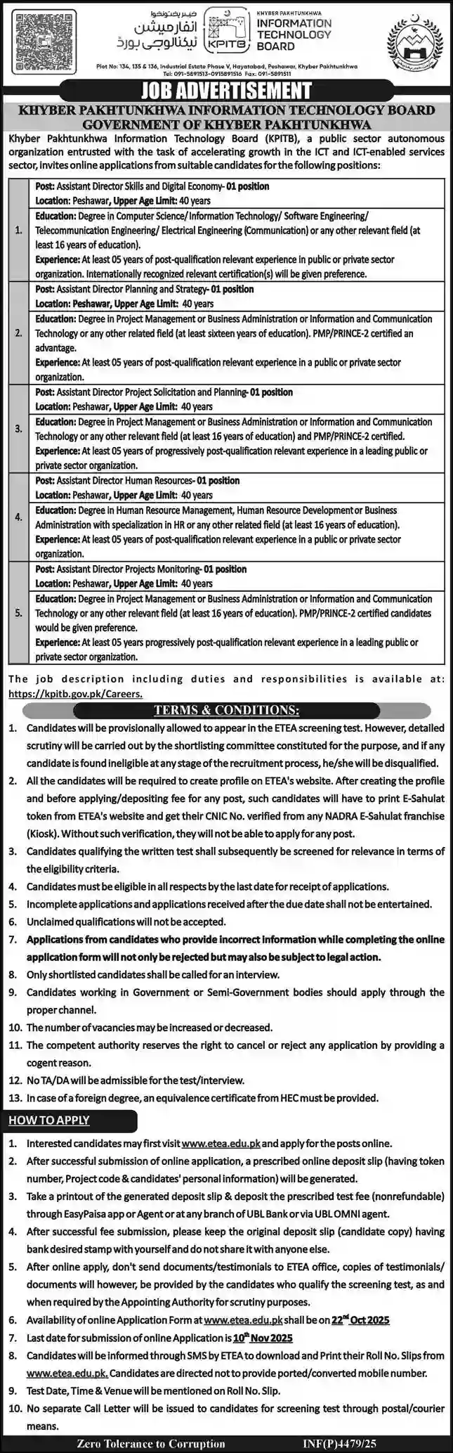 KPITB Jobs 2025 Advertisement