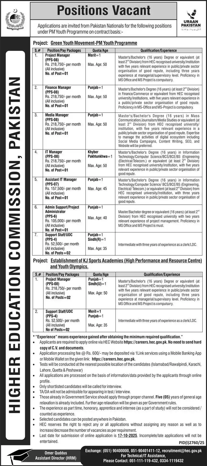 HEC Career Opportunities 2025 Advertisement: