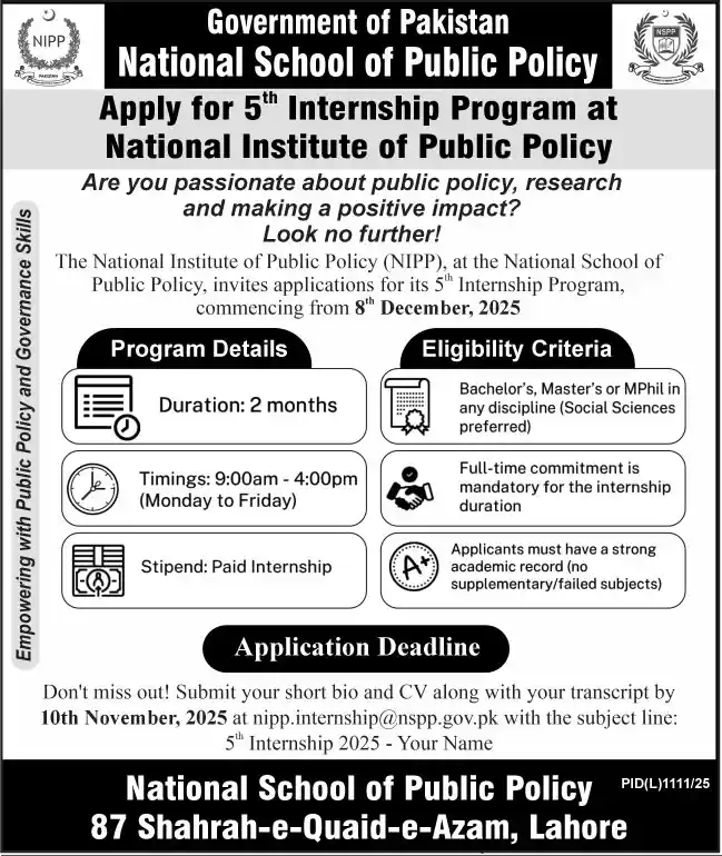 National School Of Public Policy NSPP Doctor Training Program 2025 Advertisement