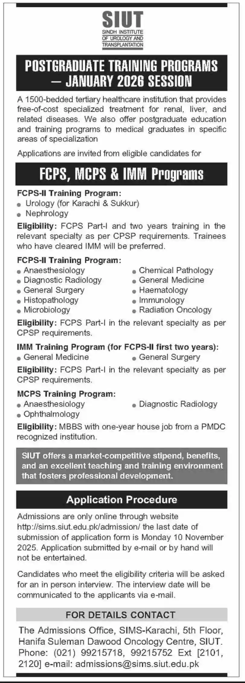 SIUT Karachi Jobs 2025 ad