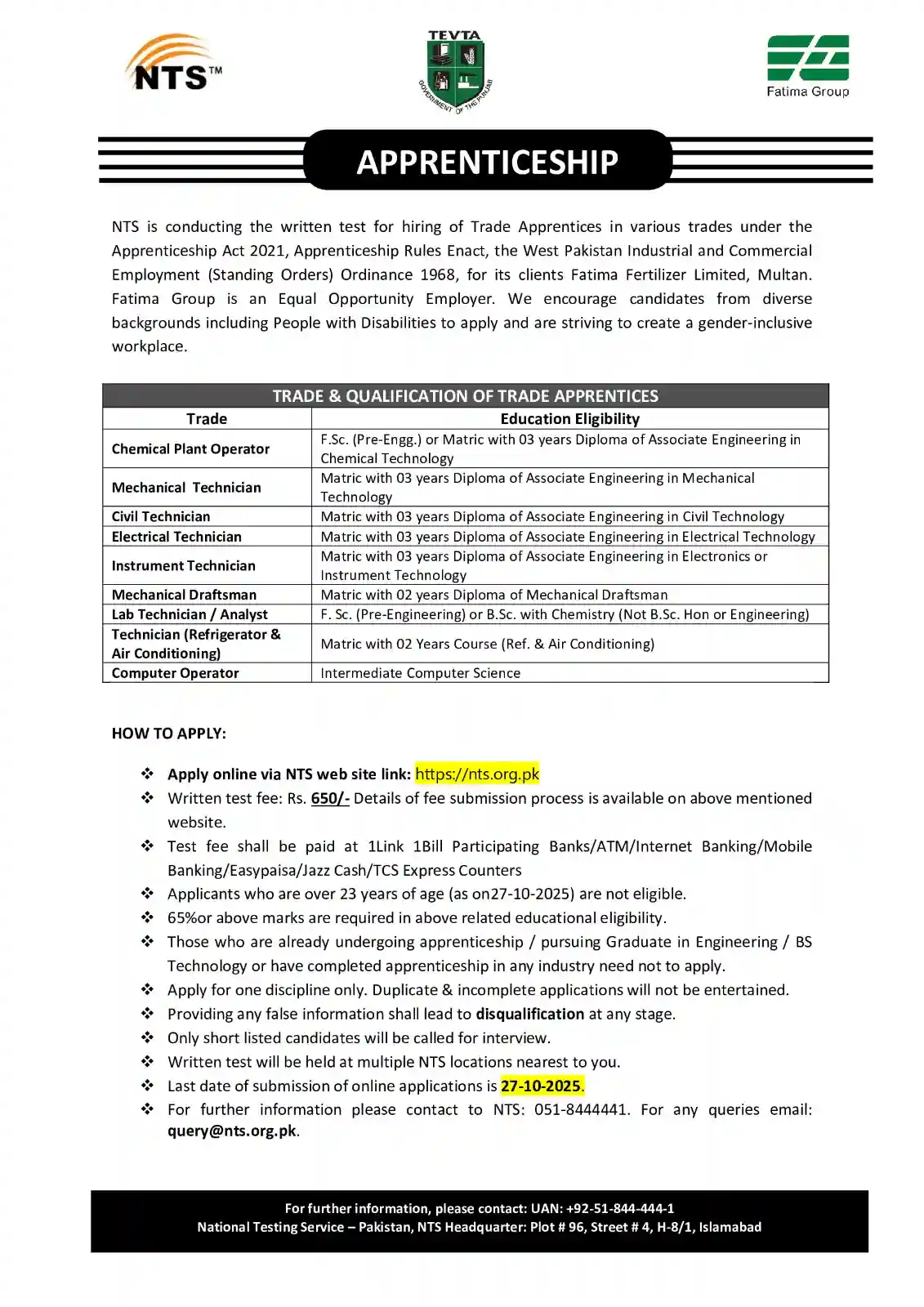 NTS Apprenticeship Program 2025 ad