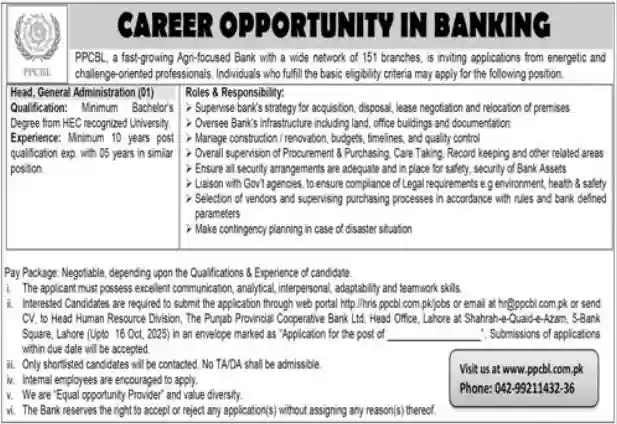 PPCBL Head of General Administration Jobs 2025 ad