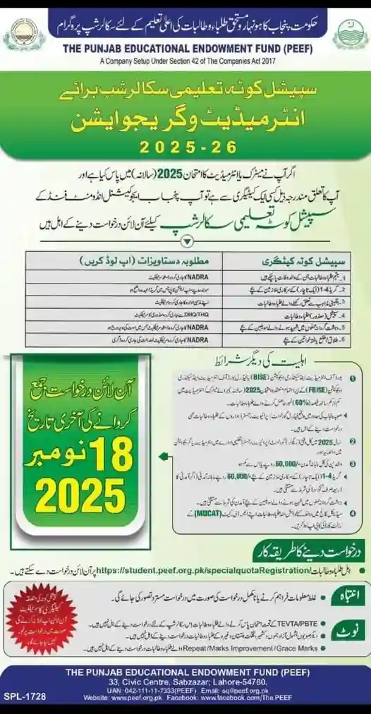 Punjab PEEF Scholarship 2025–26 ad