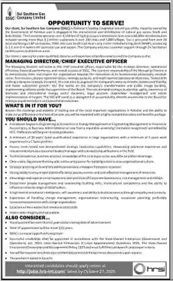 SSGC Managing Director Jobs 2025 ad