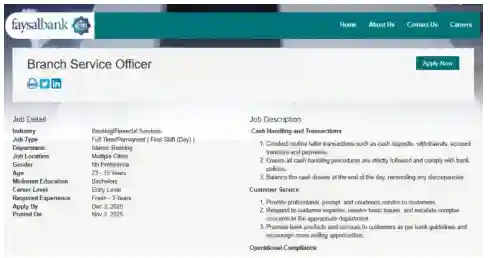 Faysal Bank Jobs Apply Online 2025 Advertisement