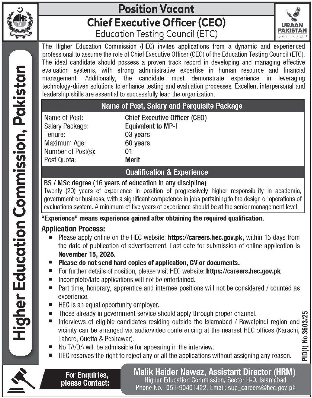 HEC Education Testing Council CEO Jobs 2025