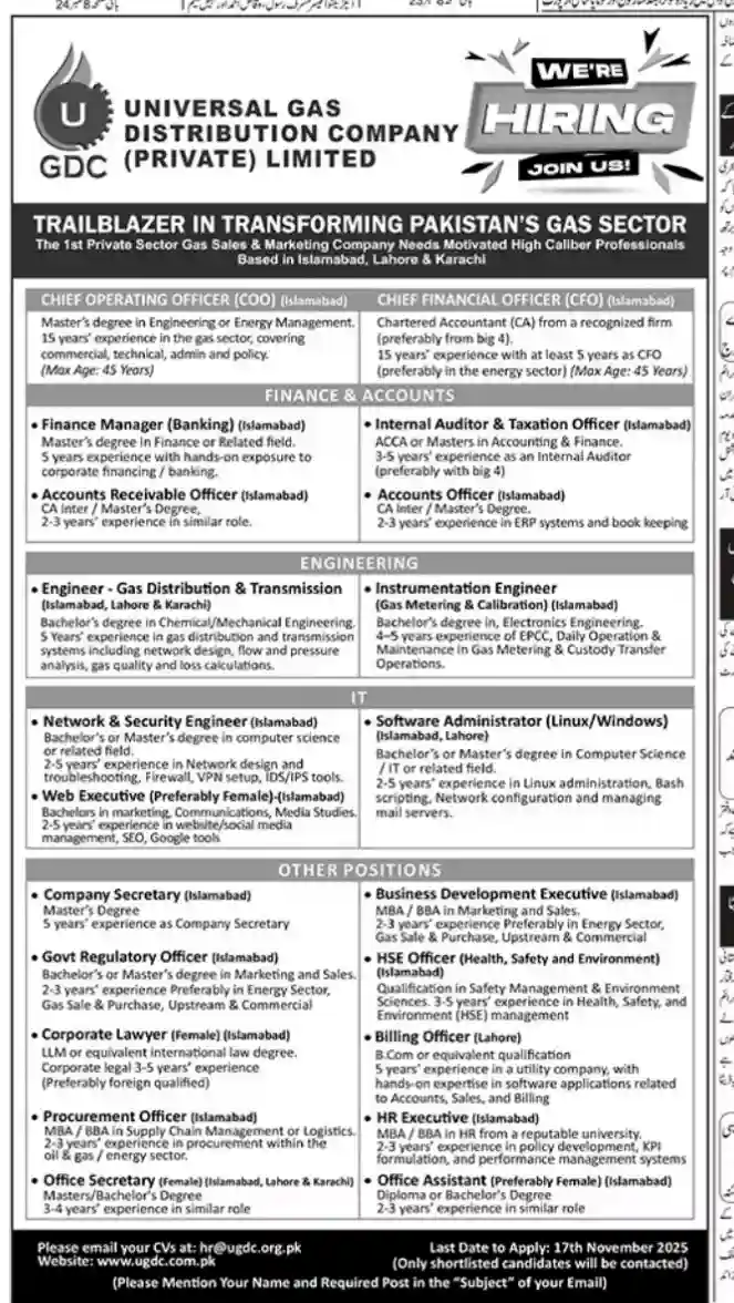 UGDC Jobs 2025 Advertisement