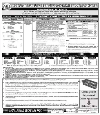 Latest PPSC Advertisement 472025