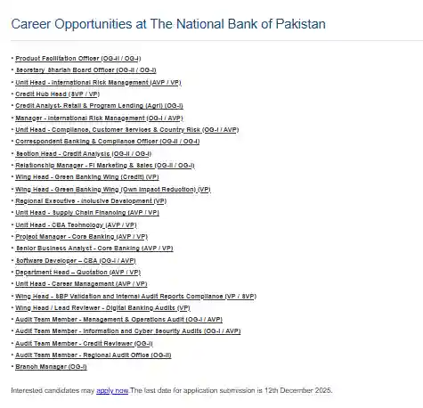 NBP Latest Jobs 2025 Advertisement