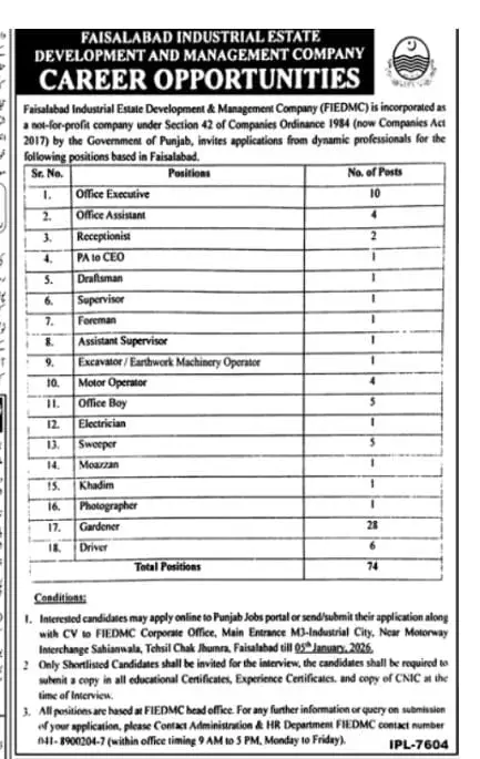 Punjab Government FIEDMC Jobs 2026