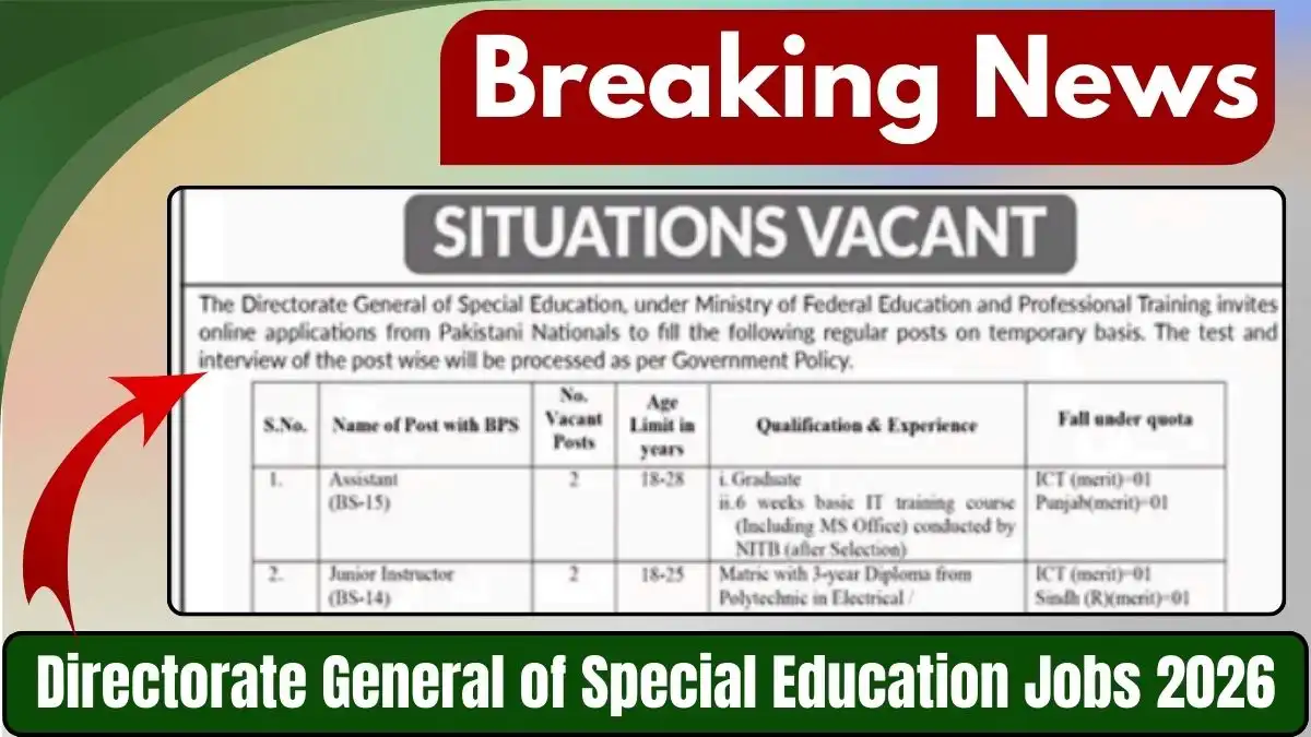 Directorate General of Special Education Jobs 2026
