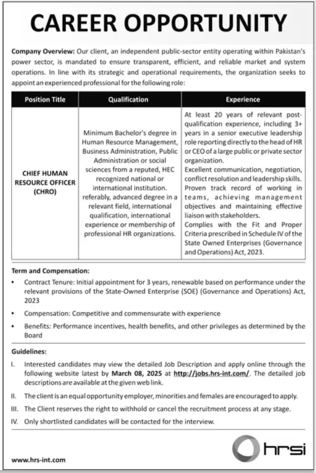 Chief Human Resource Officer CHRO Jobs 2025 Advertisement