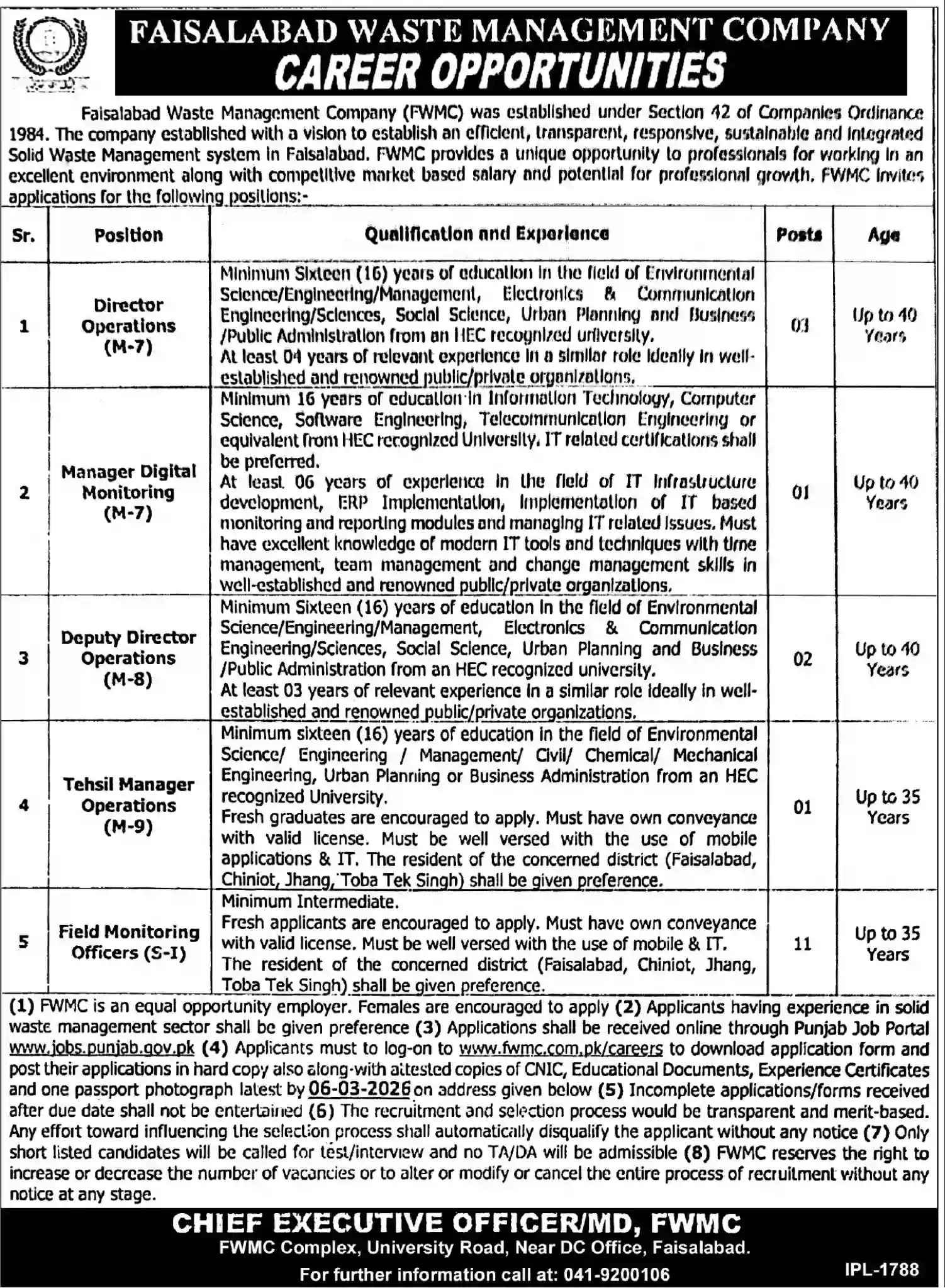 FWMC Faisalabad Jobs 2026 via Punjab Job Portal
