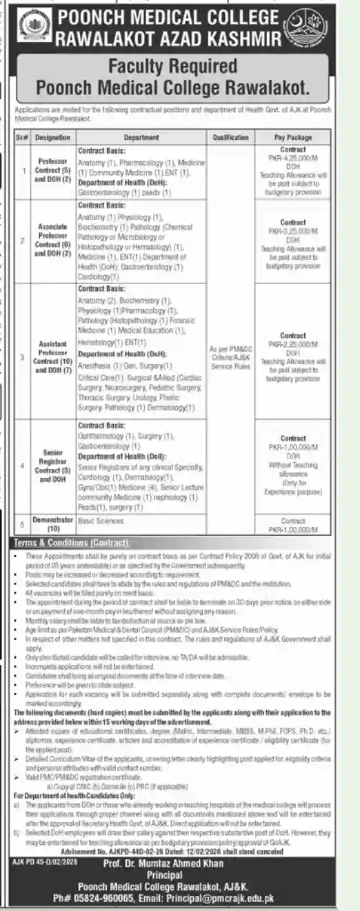 Faculty Required at Poonch Medical College Rawalakot