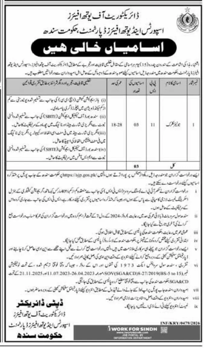 Government Sports and Youth Affairs Department Jobs 2026