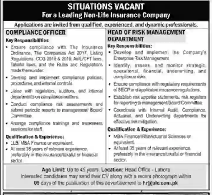 Latest Insurance Company Jobs in Lahore 2026