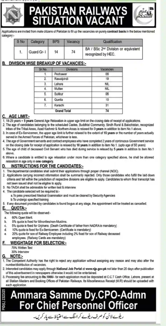 Pakistan Railways Guard Jobs 2026 How to Apply Online BPS 14 Vacancies