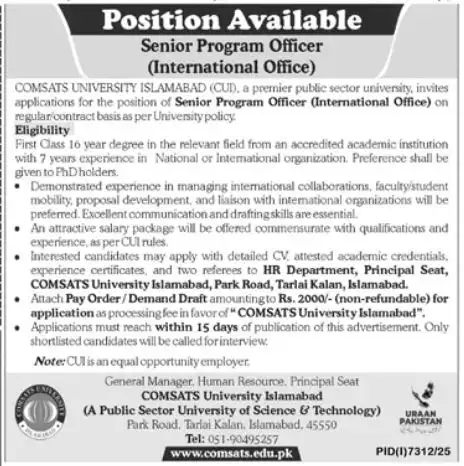 Comsats University Islamabad Jobs 2026 Advertisement