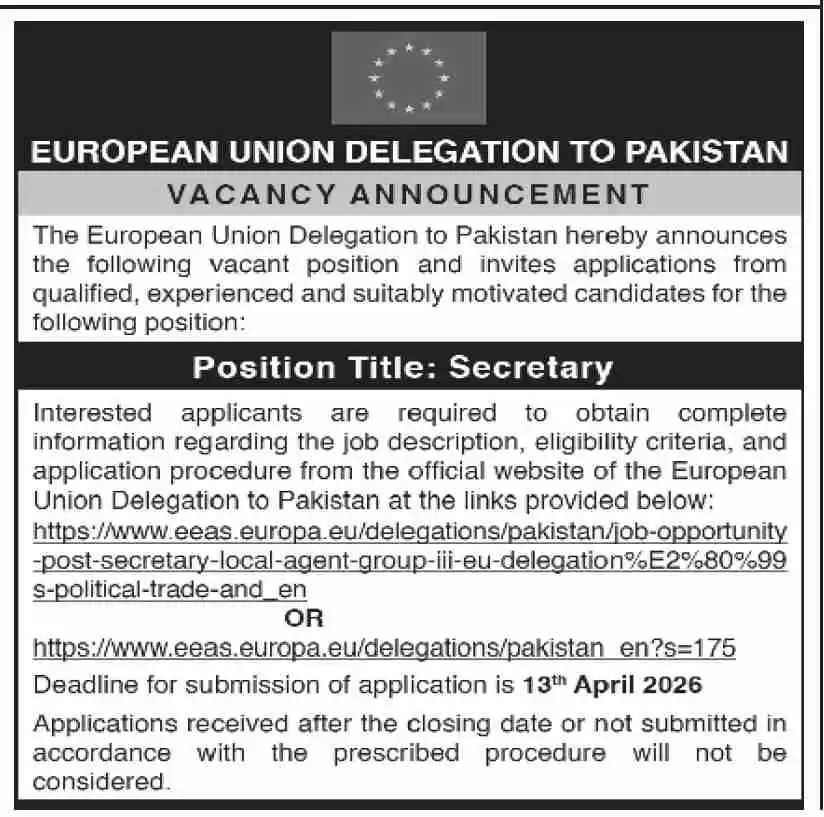 EU Pakistan Secretary Jobs