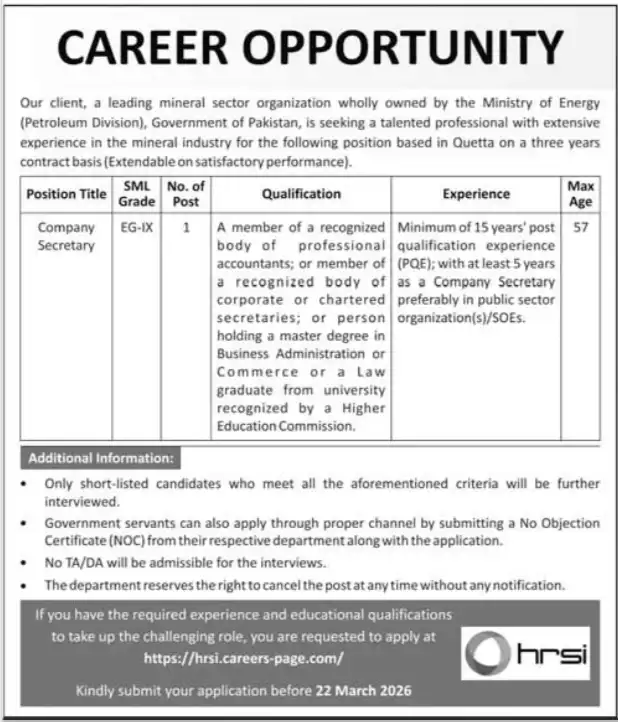 Human Resource Solutions International HRSI Karachi Jobs 2026 Advertisement