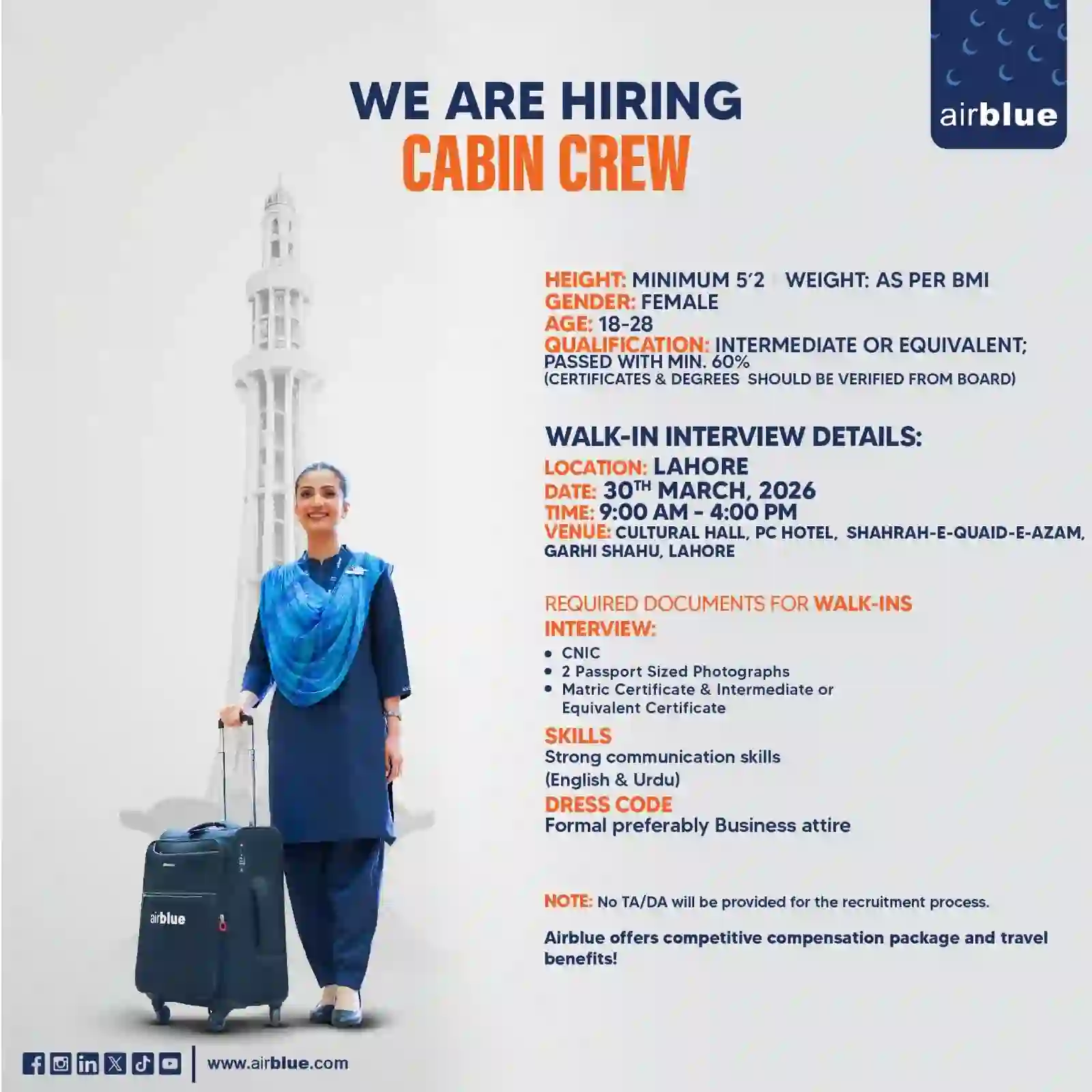Join Airblue as Cabin Crew