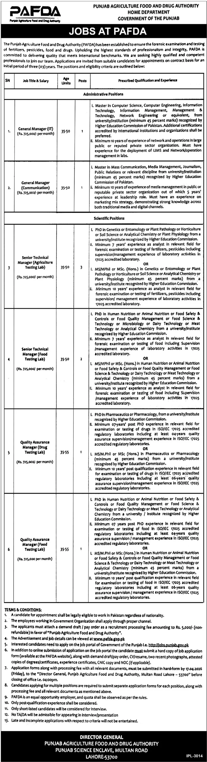 PAFDA Jobs 2026 – Punjab Food & Drug Authority Announces High-Paying Vacancies