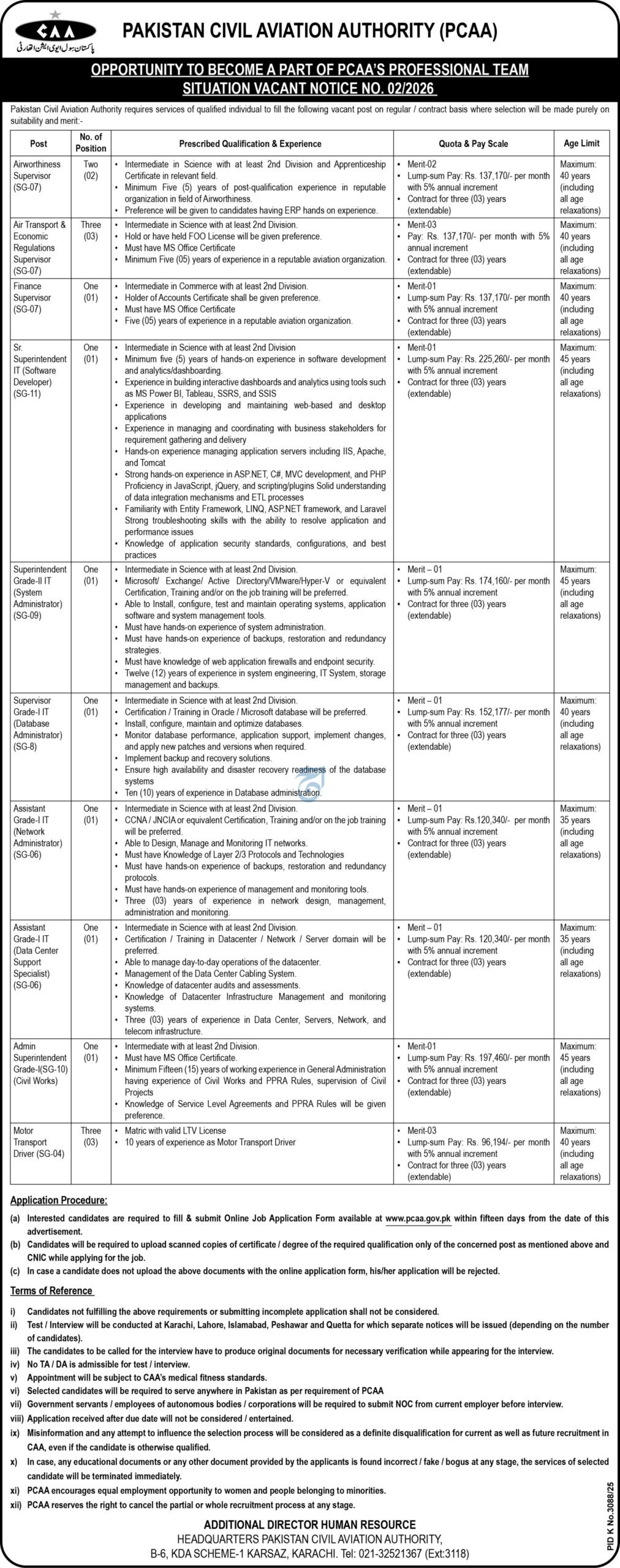 PCAA Jobs 2026 Apply Online Civil Aviation Authority Pakistan