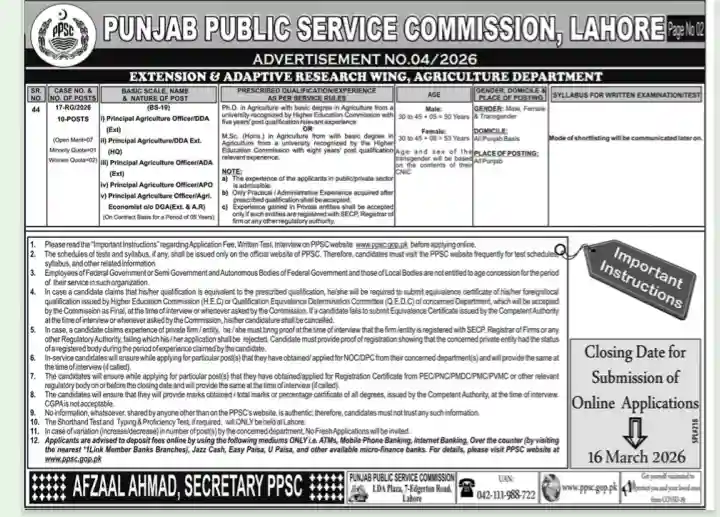 PPSC Advertisement No 042026 Apply Online 