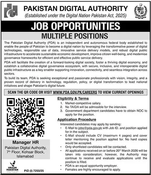 Pakistan Digital Authority Jobs 2026 Advertisement