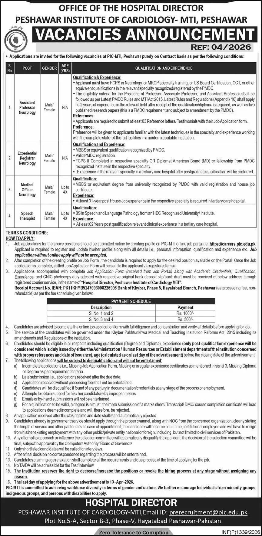 Peshawar Institute of Cardiology Jobs