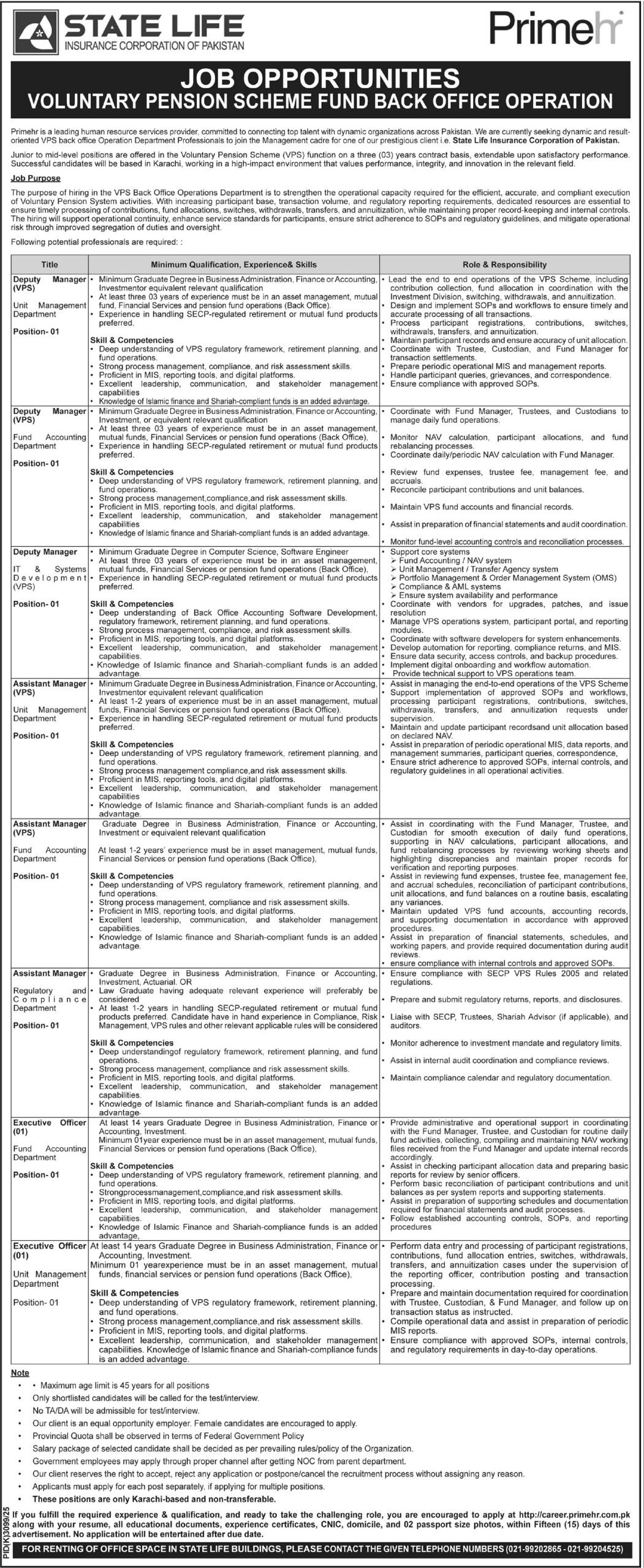 State Life Jobs 2026 Pakistan – Apply Online Now